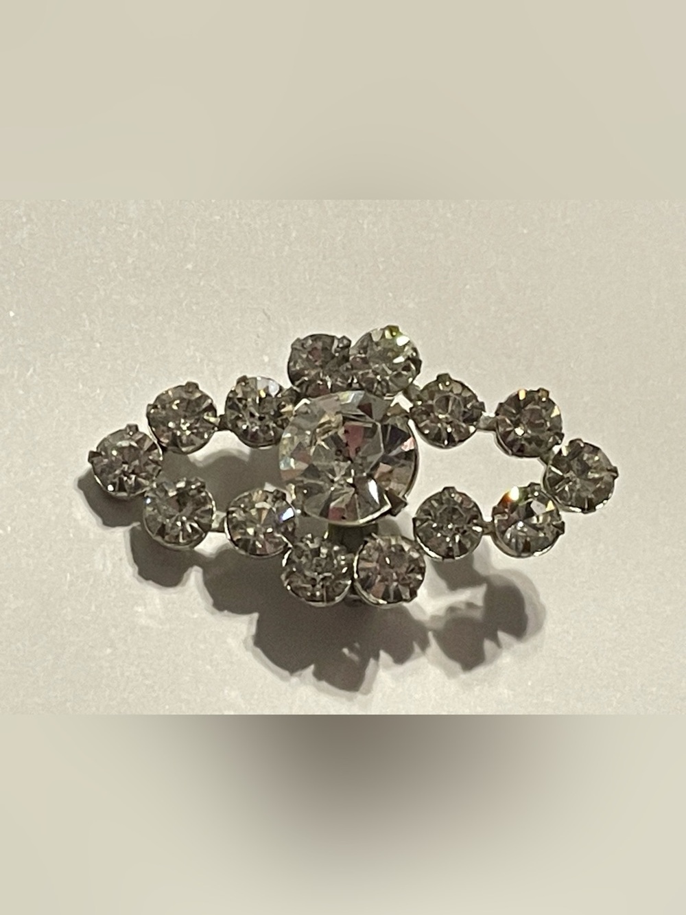 Vintage Eye Silver Tone Clear Rhinestone Pin #8617